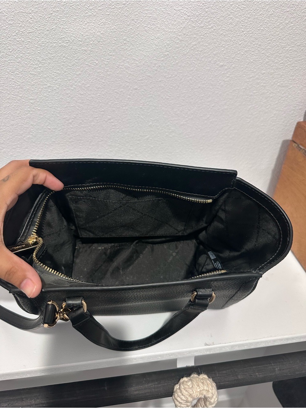 Michael Kors Black Pebbled Satchel with Gold Accent MK Logo - Picture 4 of 4